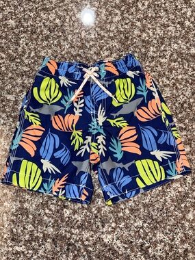 GAP Baby Navy Tropical Leaf Swim Shorts with Bright Accent Colors